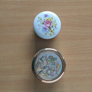 Lot of two beautiful lidded porcelain box trinket box floral gold